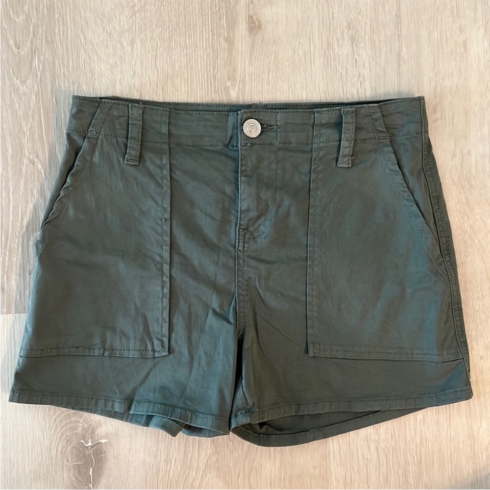 Hudson Jeans Dark Olive Utility Shorts with Front Patch Pockets